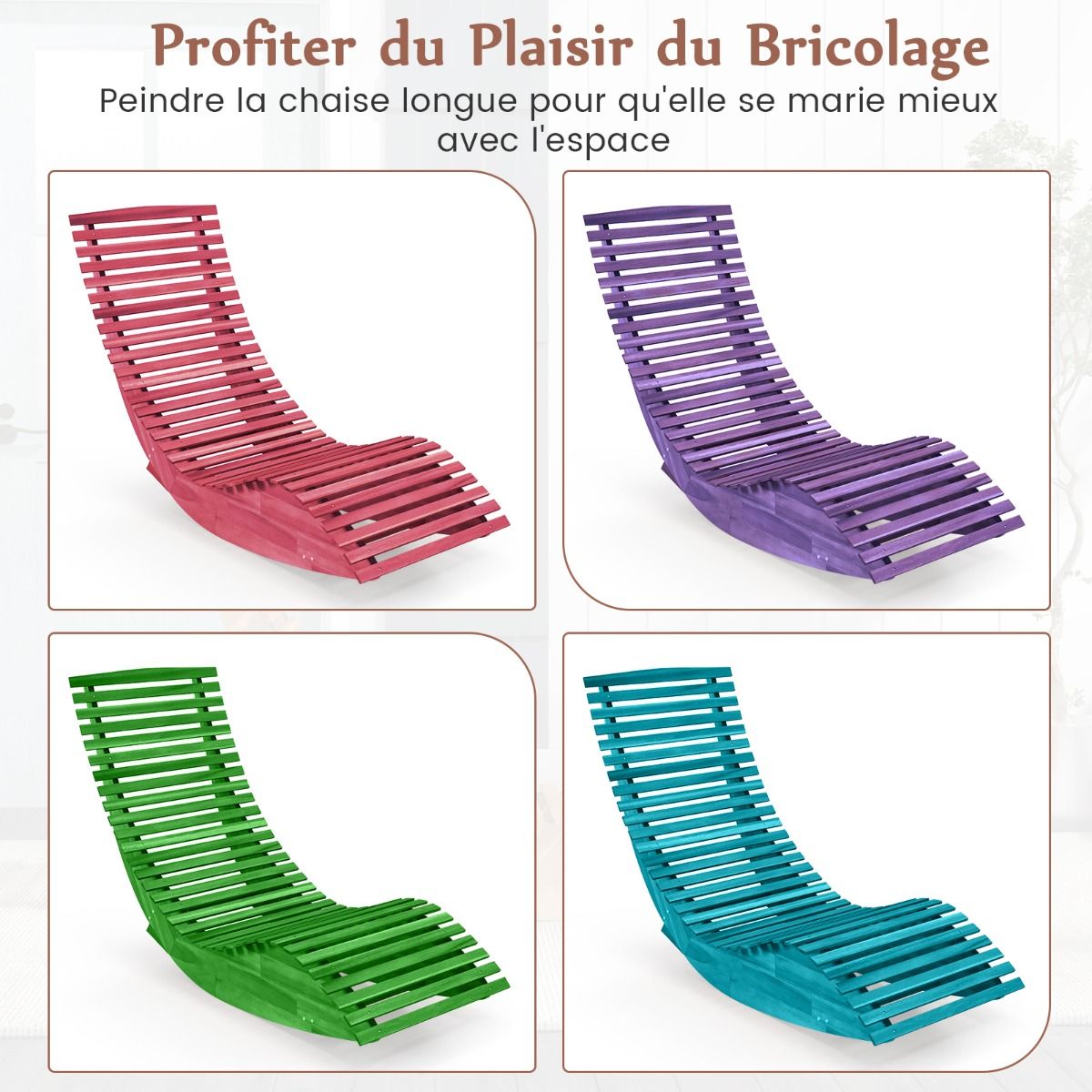 Lot de 2 Chaises Longue à Bascule en Bois d'Acacia Conception à Lattes Butées de Fond Charge Max 160KG Transat Ergonomique Naturel - Lidl-Manfred