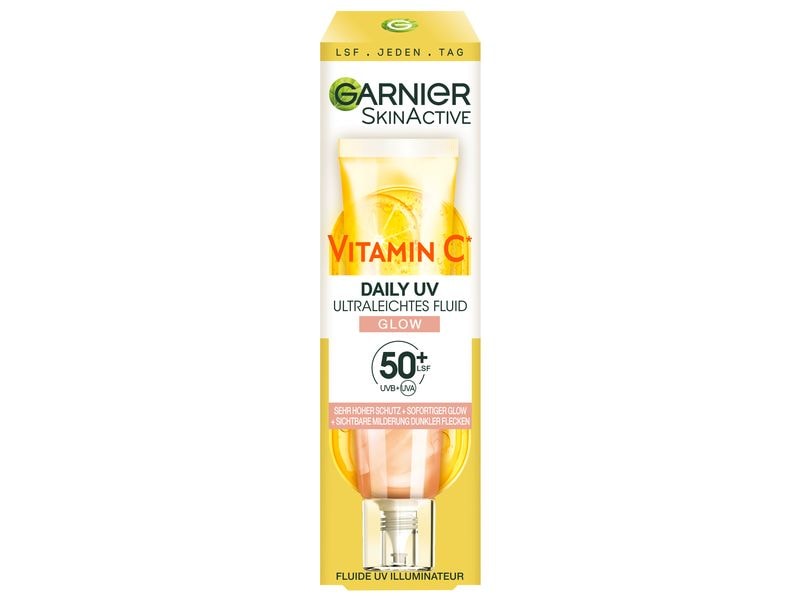 Garnier Sonnencreme Vitamin C Fluide Tinted SPF50 30 ml Sonnenfluid schützt vor Sonneneinstrahlung und schenkt einen sofortigen Glow-Effekt