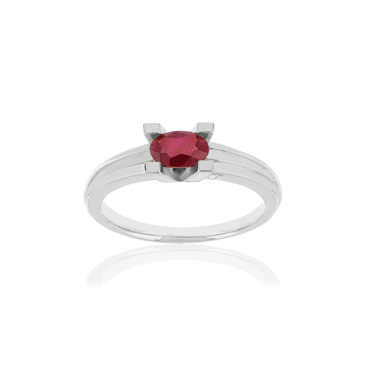 Bague VAN BRILL or blanc 750, rubis, diamant.