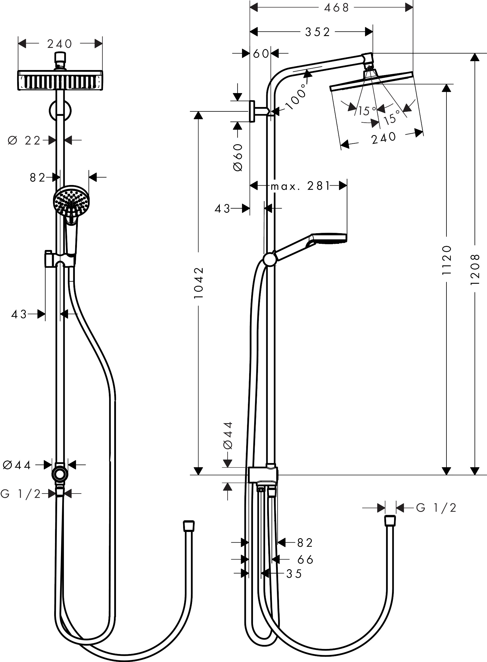 Hansgrohe Crometta E opbouw regendouche waterbesparend chroom