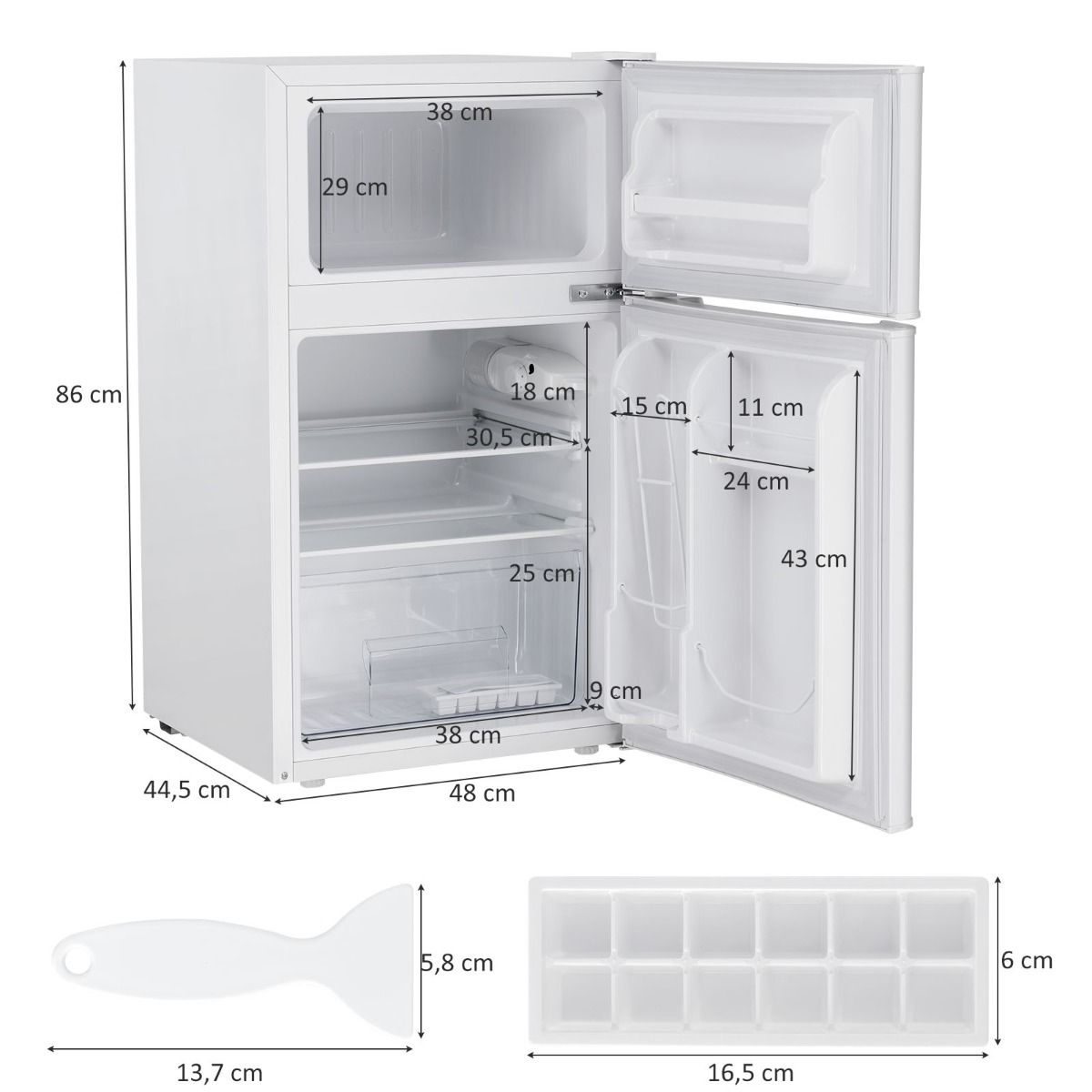 Réfrigérateur Compact Mini-réfrigérateur 90 L Congélateur Séparé avec Design à 2 Portes Lumière LED Grand Angle Blanc - Lidl-Manfred
