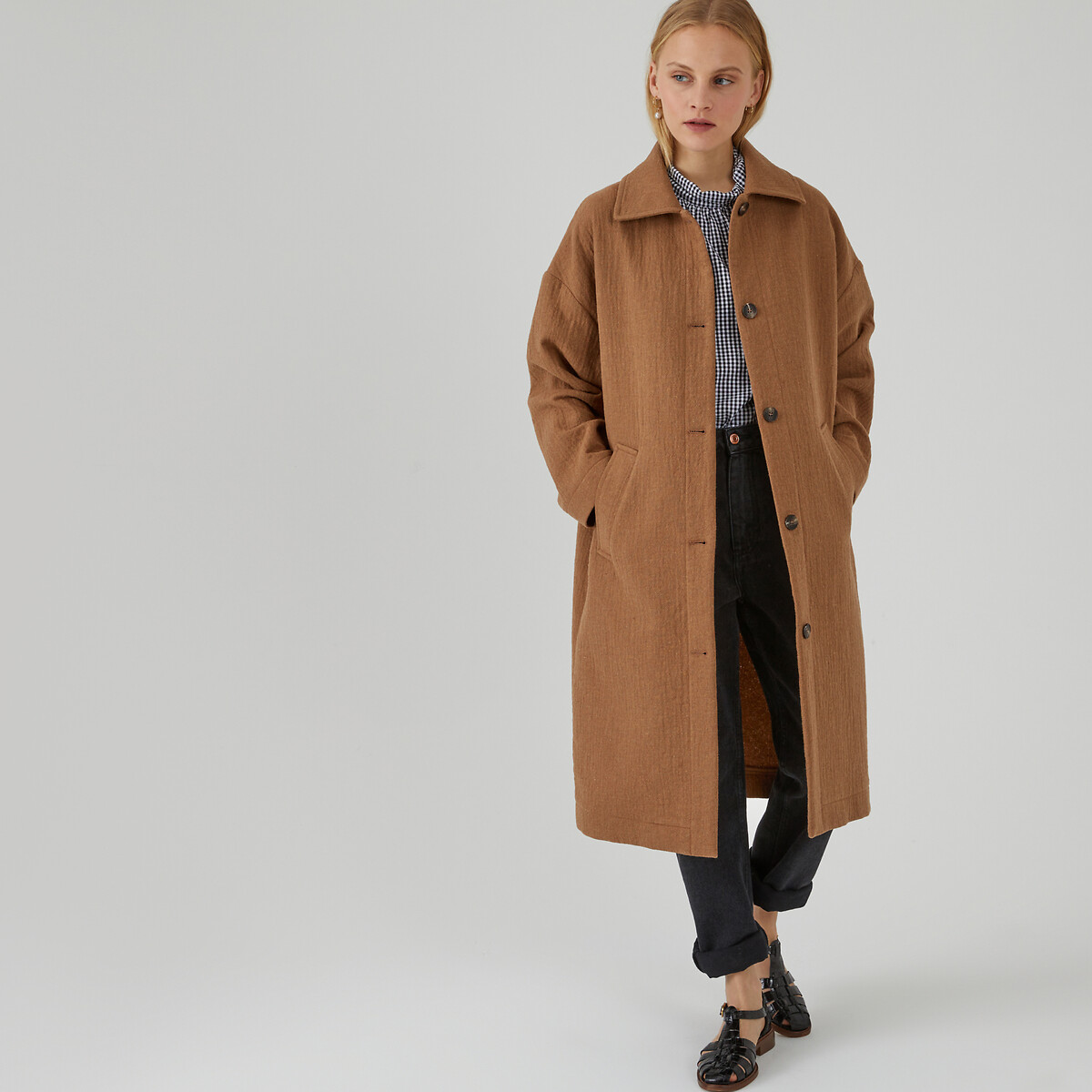 COLEÇÕES LA REDOUTE<br>Casaco oversized com fecho de botões