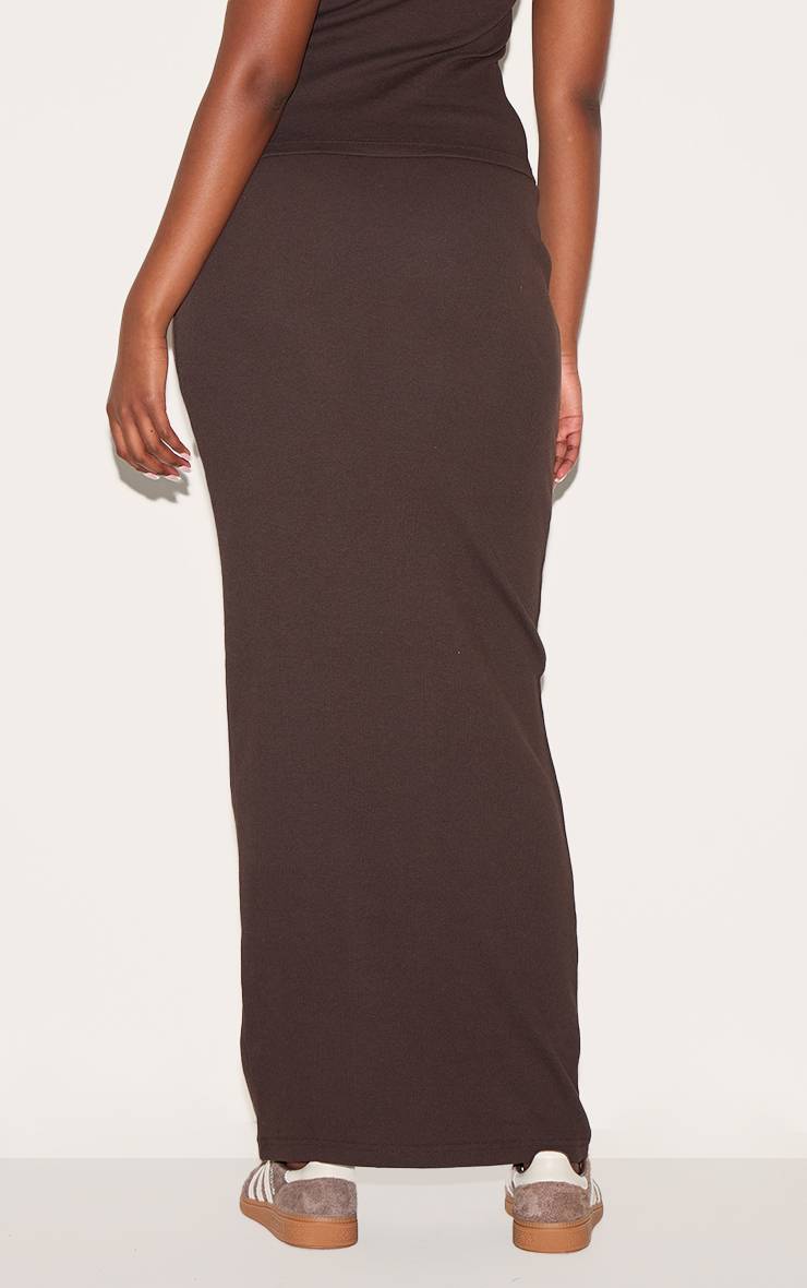 Chocolat Jupe Maxi Côtelée Taille Mi-haute Coordonnée