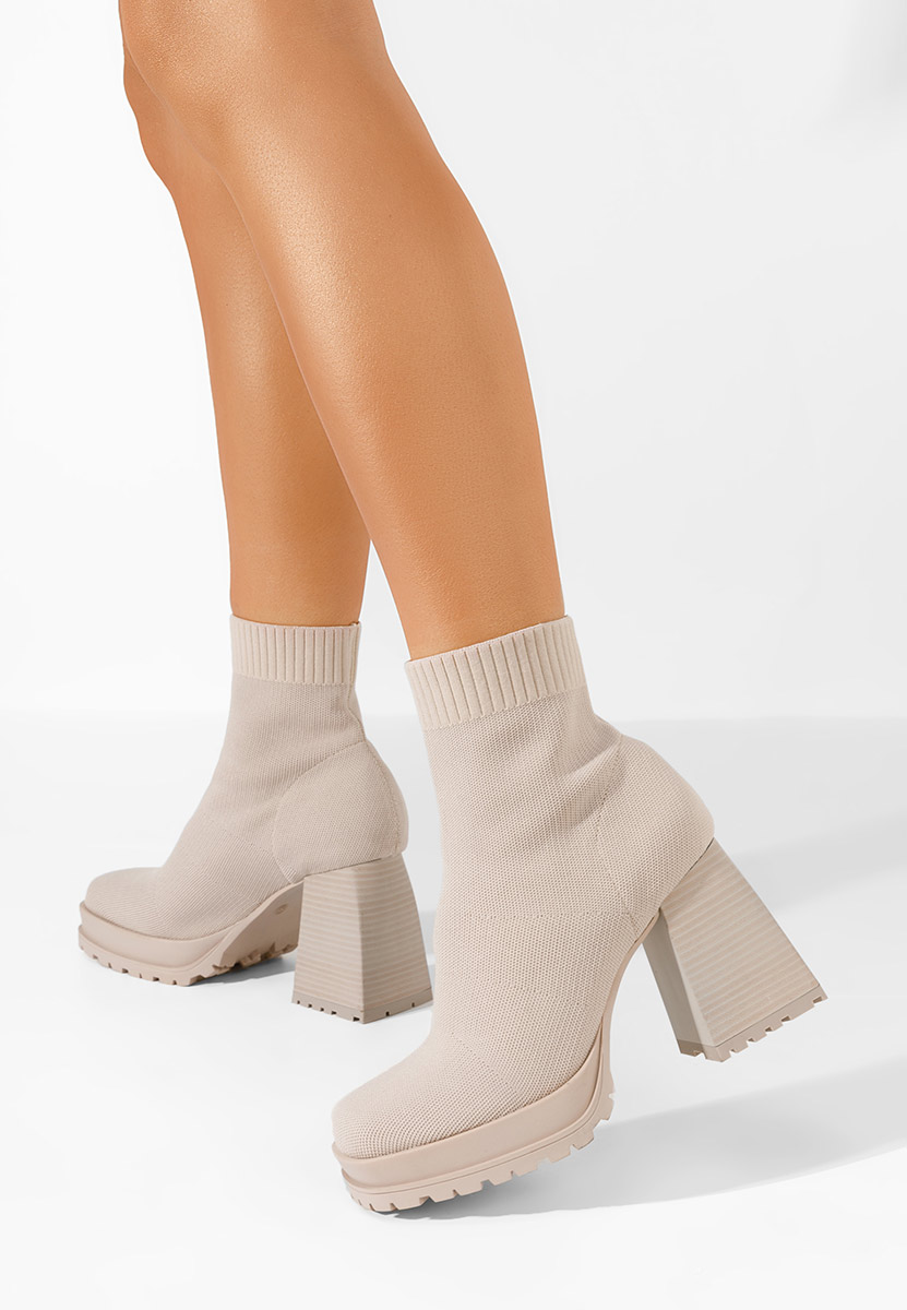 Bottines à gros talon beige Lalena
