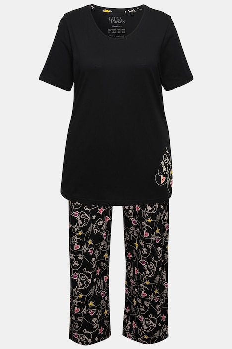 Pyjama, Zweiteiler, Scribble-Herz, Halbarm, lange Hose