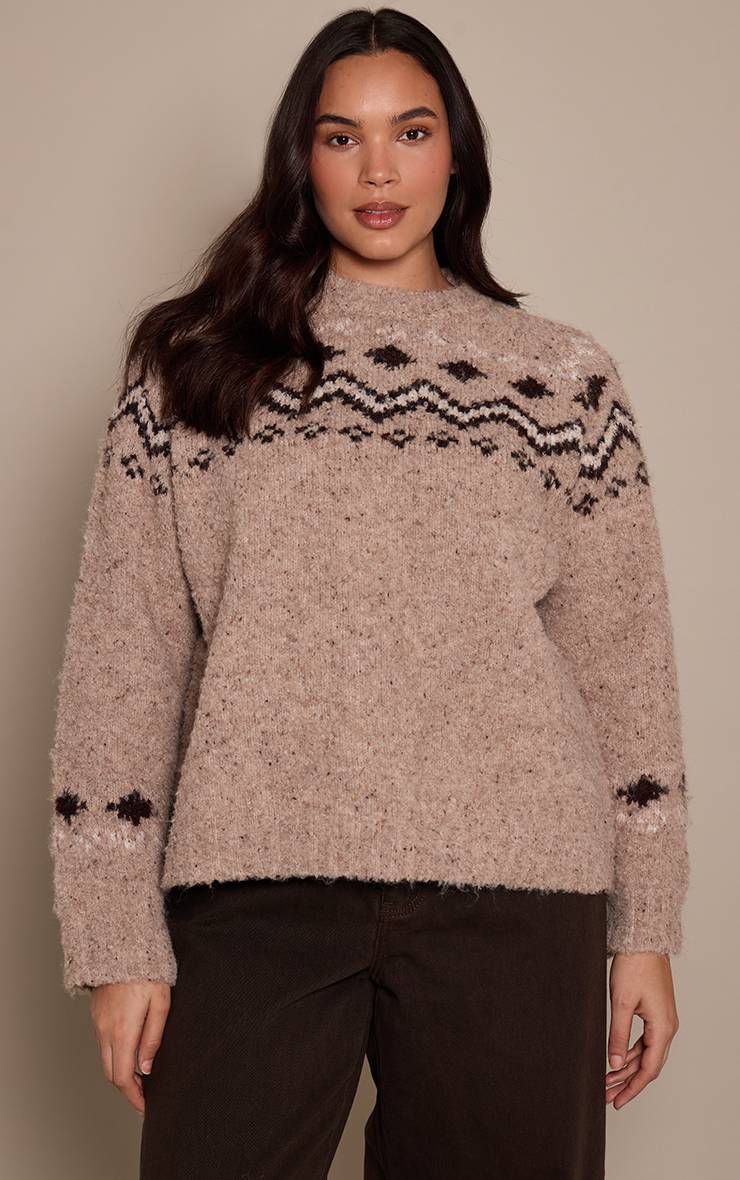 Avoine Synthétiquell Grande Taille En Maille Jacquard Col Montant