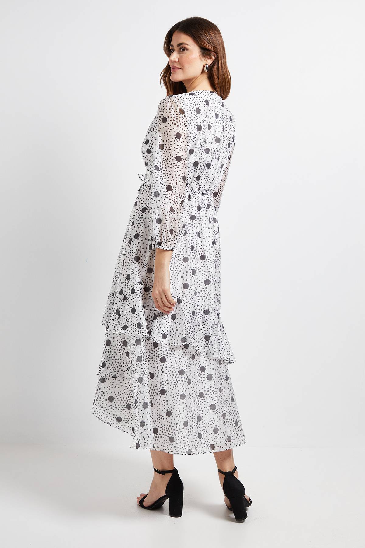 Wallis Robe Midi Portefeuille À Pois Avec Volants