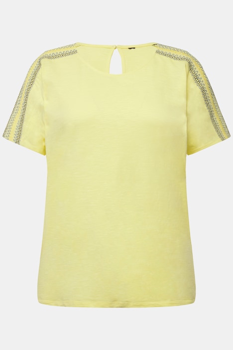 T-Shirt, Stickerei, Smok-Schultern, Rundhals, Halbarm