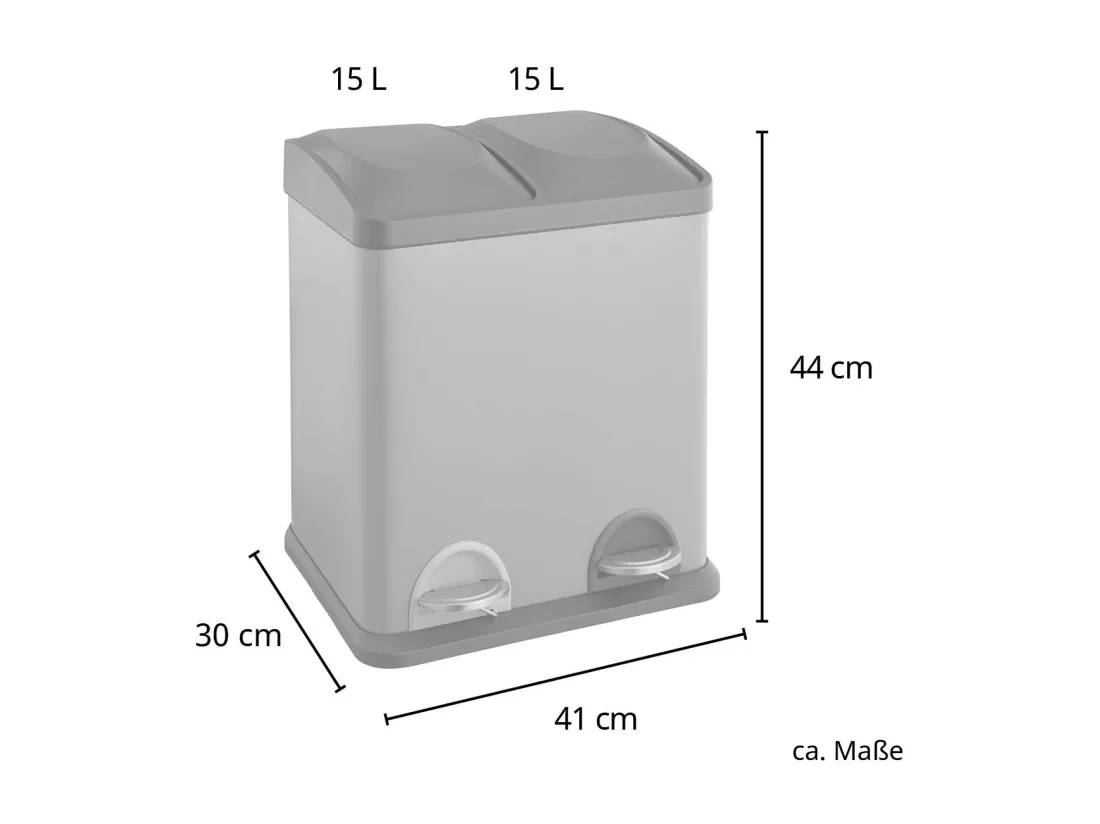 Poubelle 30 litres 2x15 à pédale