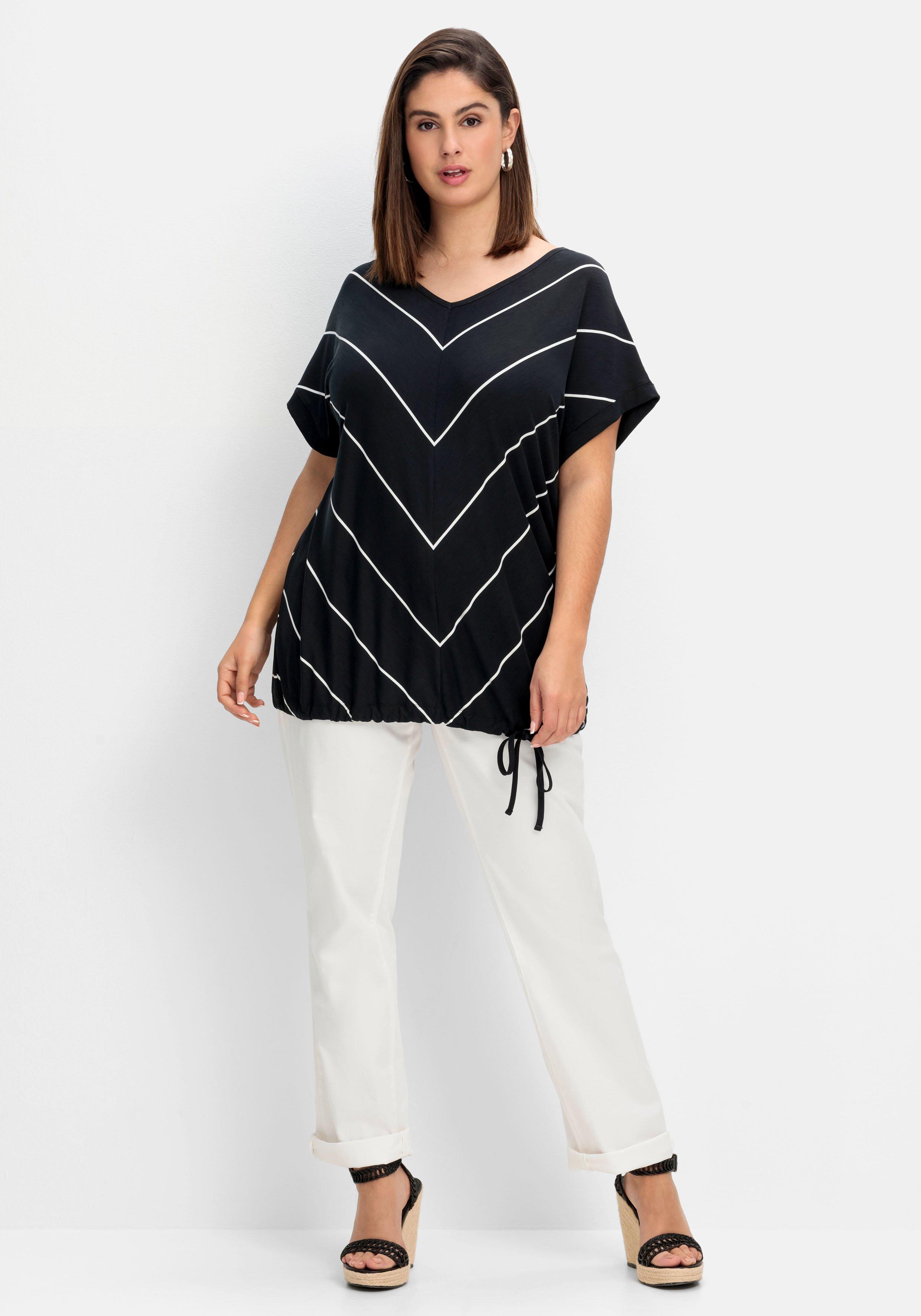 Shirt mit Streifen und Bindeband am Saum