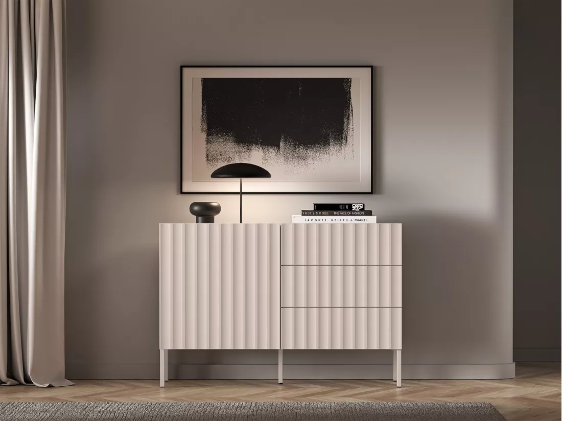 Commode avec façades cannelées - 113 cm - beige clair - DERRIVA