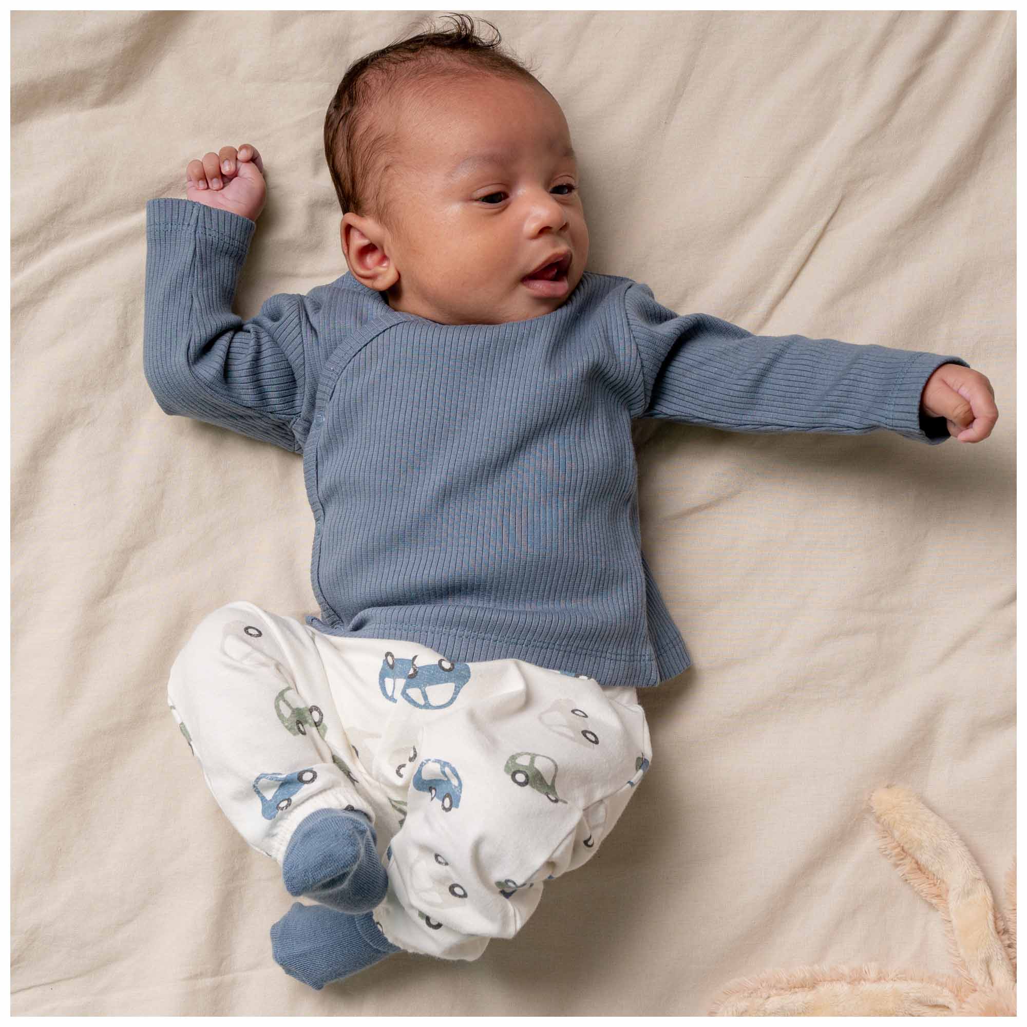 Prénatal newborn overslagshirt rib lange mouwen effen blauw