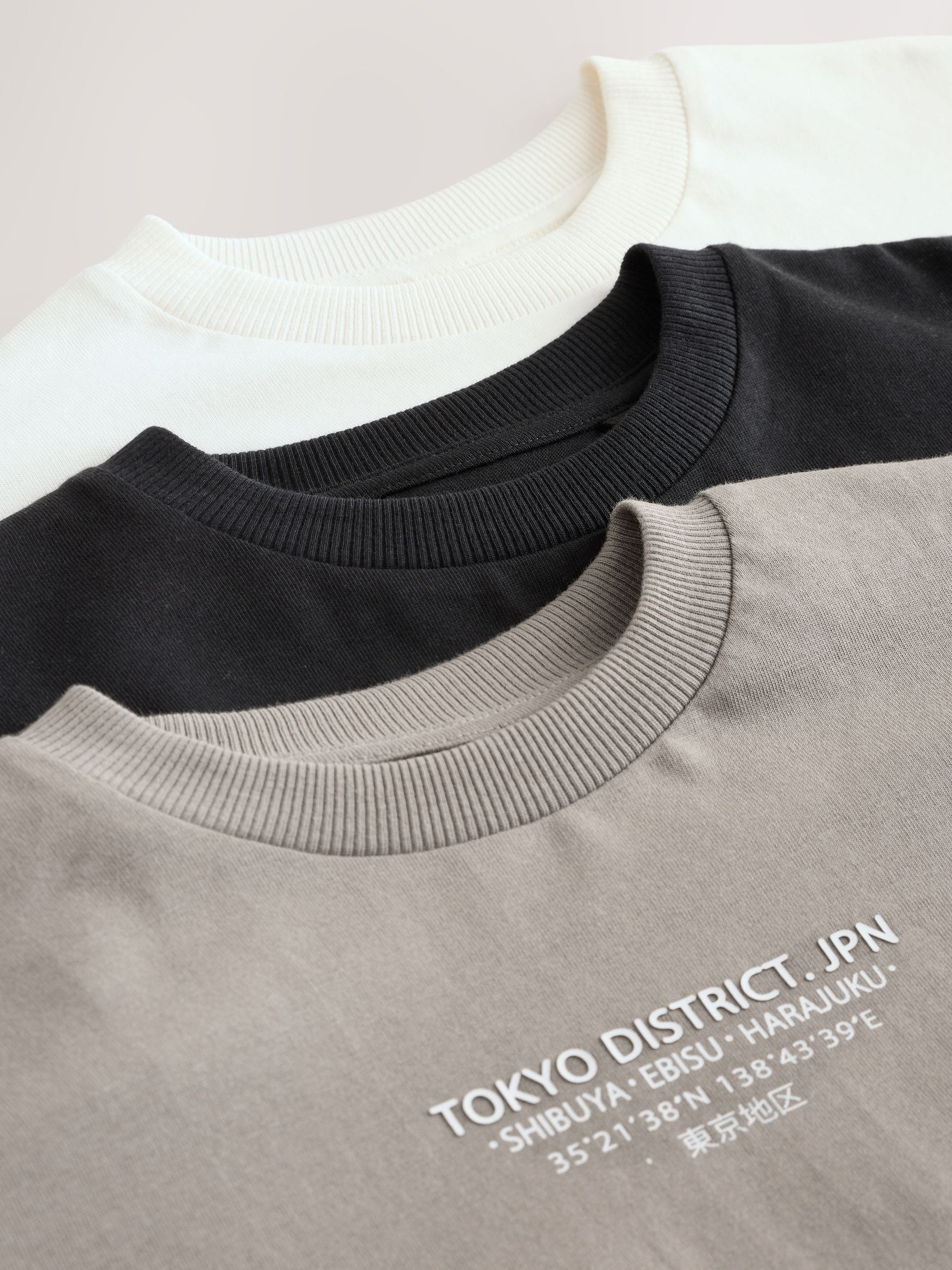 Zwart/wit/steenkleurig - 3 Relaxed Fit T-shirts met grafische print en lange mouwen (3-16jr)