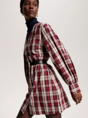 Vestido camisa xadrez tartan com decote em V