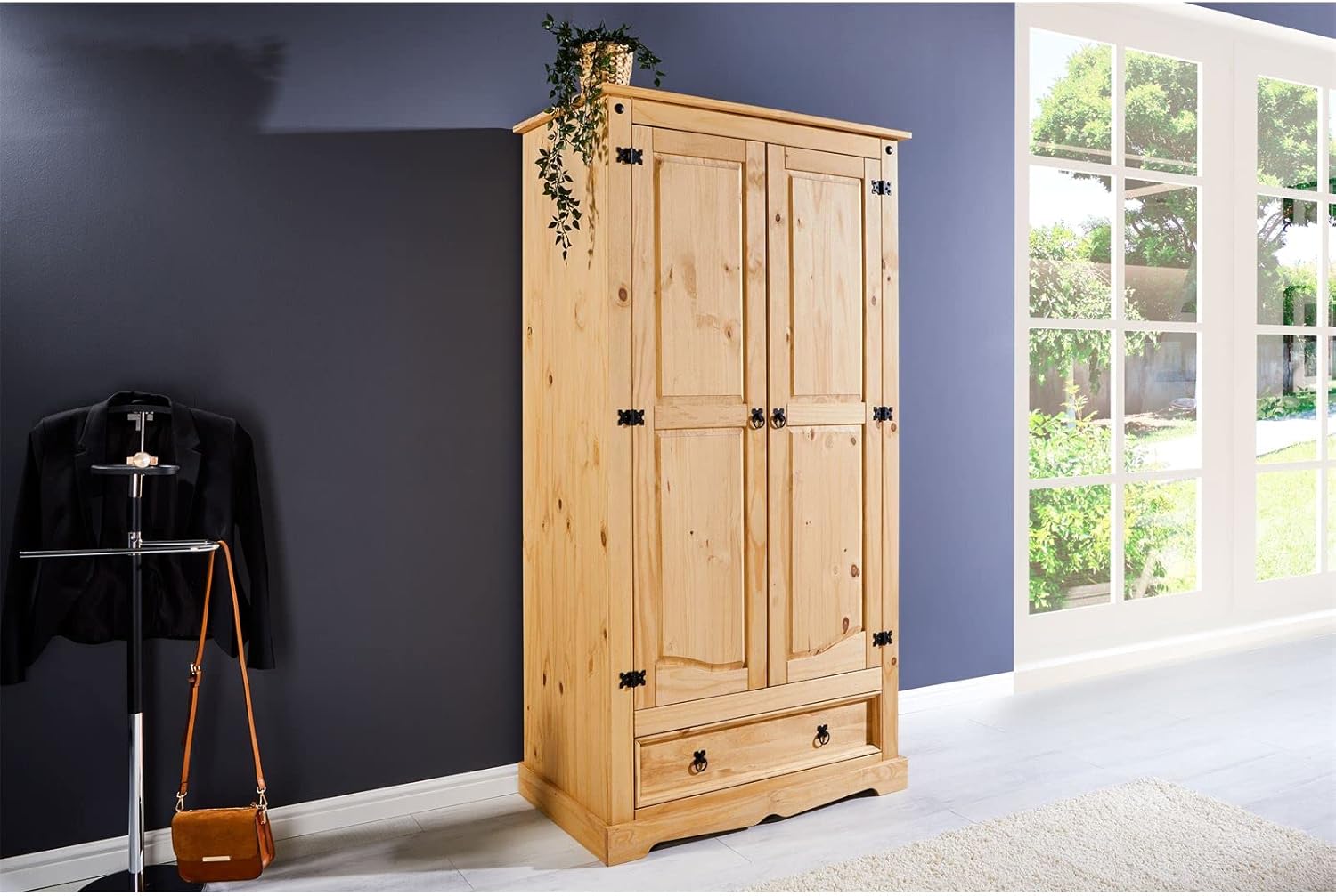IDIMEX Garderobenschrank Dielenschrank Kleiderschrank, Kiefer massiv, 2-türig, Mexiko-Möbel