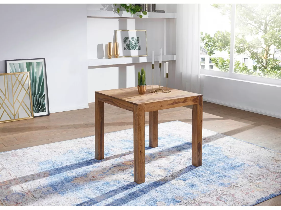 Table à manger MUMBAI bois massif sheesham 80 cm marron foncé