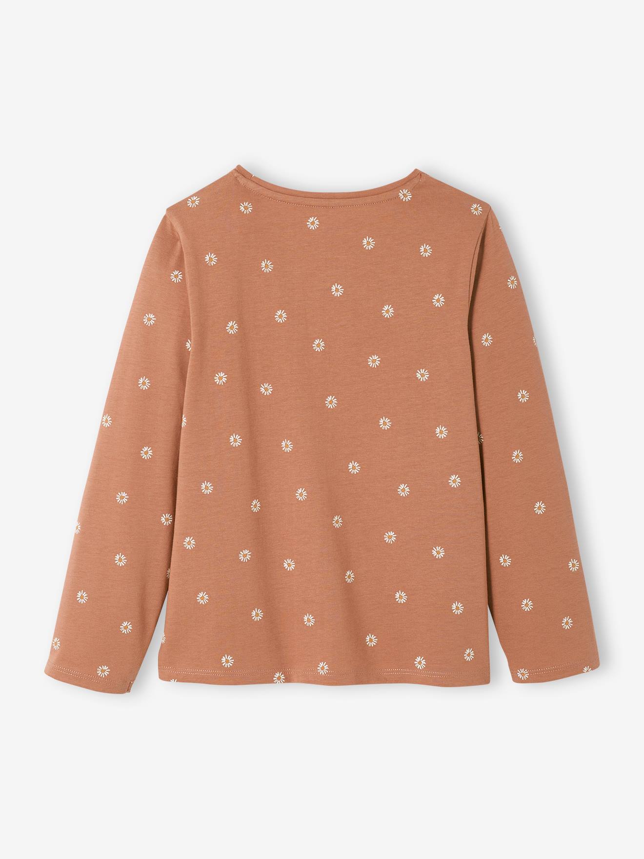 Camiseta estampada com letras em relevo, tamanho médio infantil, estampa marrom.