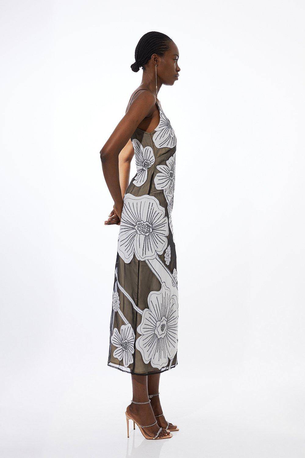 KarenMillen Robe mi-longue en organdie tissée avec appliqué