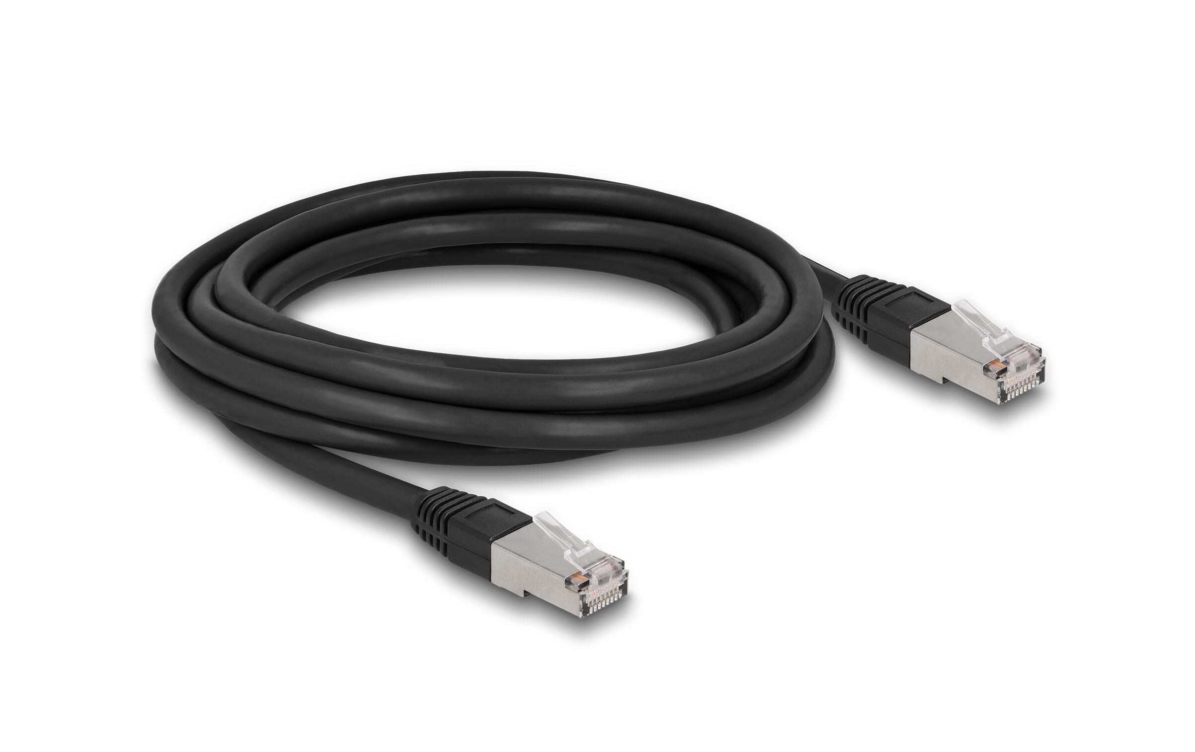 Patchkabel Outdoor Cat 6A, S/FTP, 3 m, SchwarzDelock RJ45 Netzwerkkabel Cat.6A S/FTP PE Outdoor 3 m schwarz