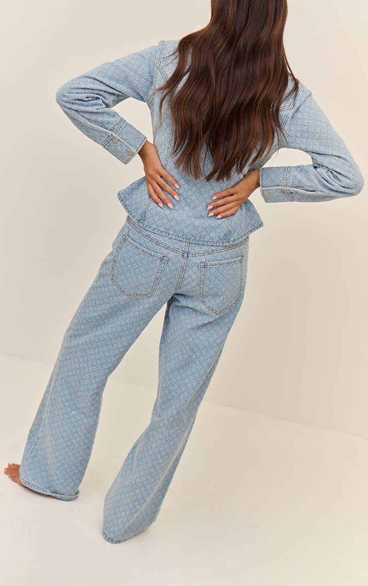 Bleu Clair Jean Droit Taille Haute En Denim Bouclé