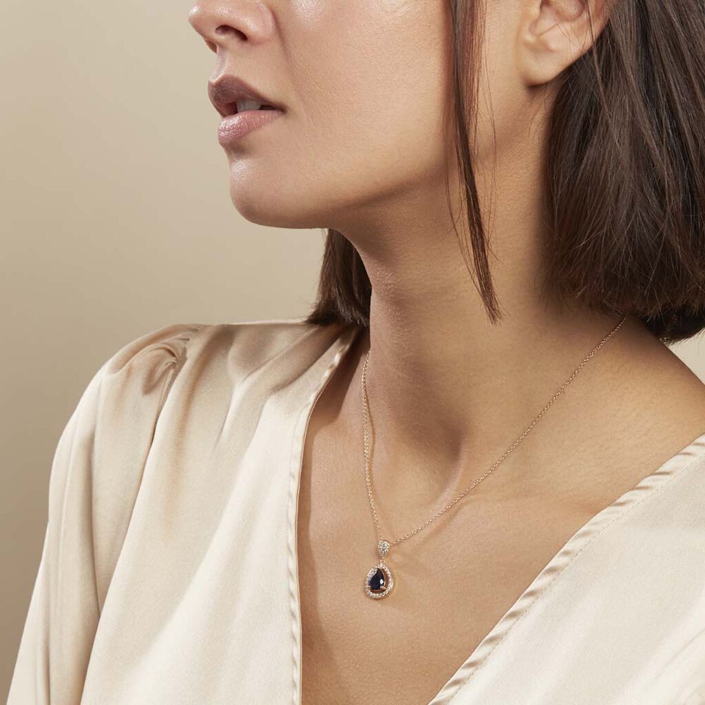 Collier Brigita Plaqué Or Pierre De Synthese Et Oxyde De Zirconium