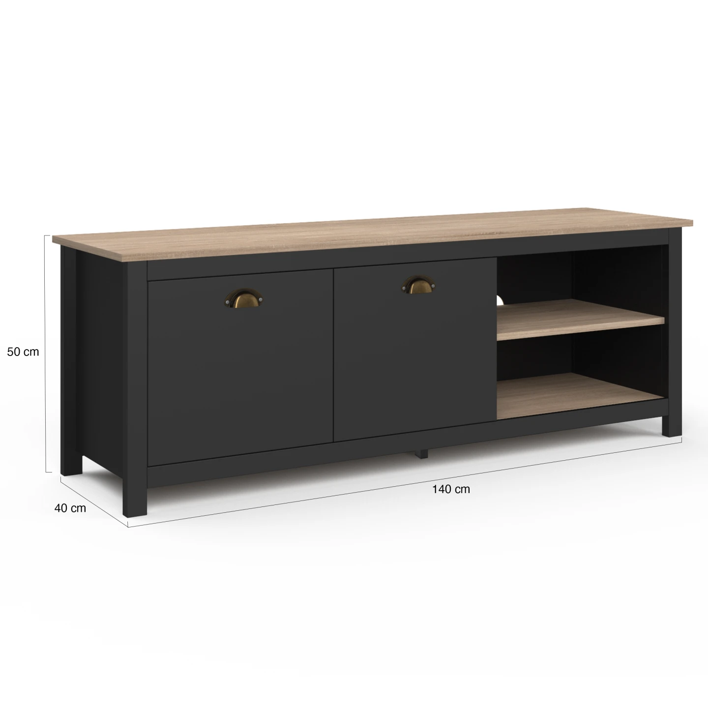 Meuble TV 140 cm campagne ISIS bois et noir