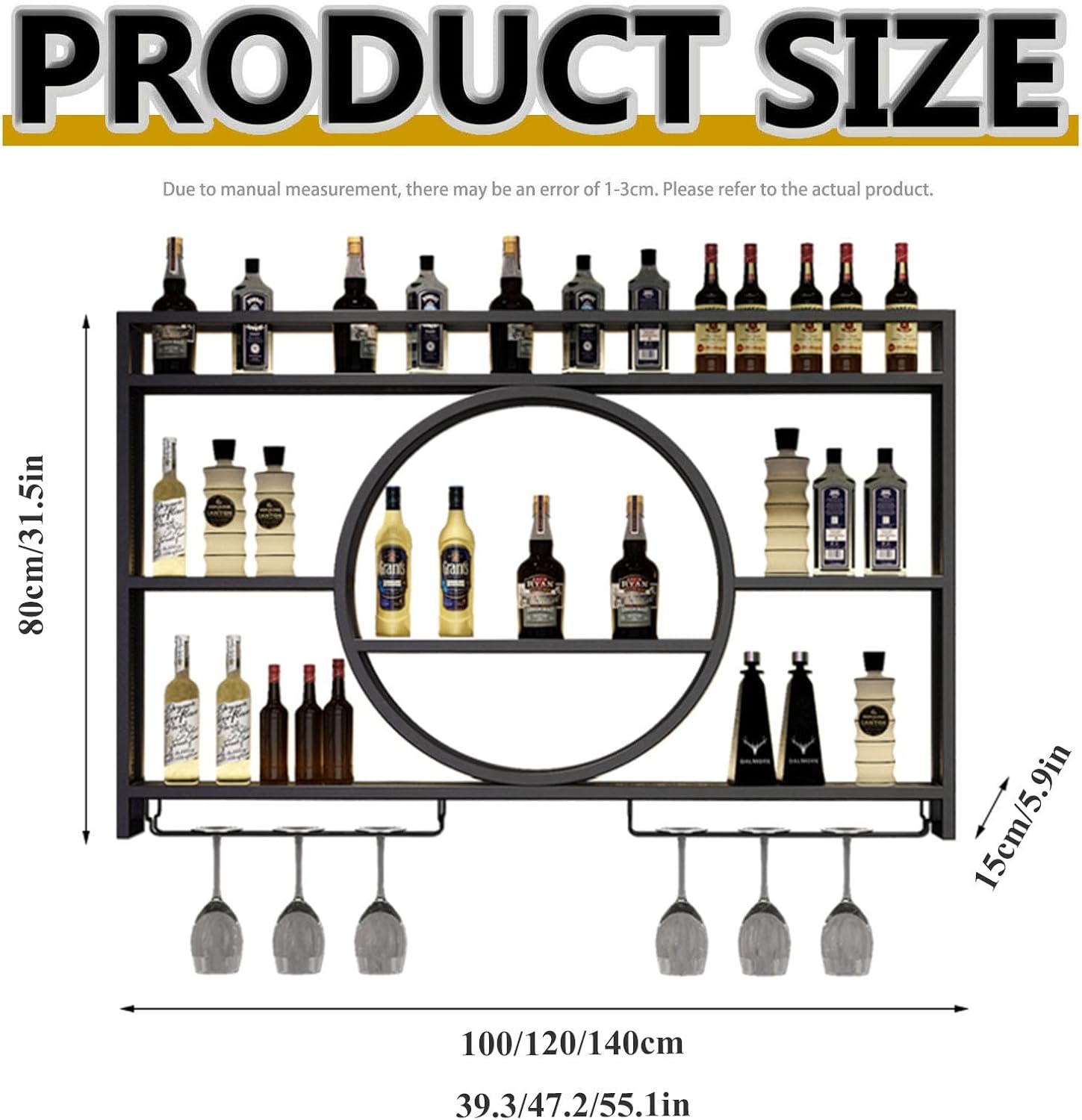 Modernes Wand-Weinregal Mit LED-Beleuchtung, Metall- Und Glas-Design Für Bar-Einheiten, Restaurants Und Zuhause, Vereint Elegante Präsentation Mit Hochwertiger Aufbewahrung(Black,39.3in/100cm)