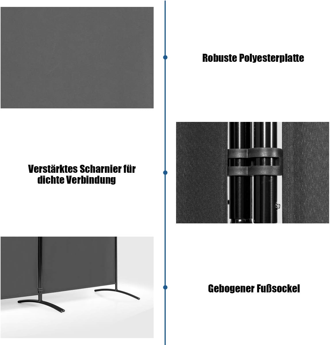 COSTWAY 260 x 183cm Raumteiler, Paravent 3 teilig klappbar, Trennwand Wandschirm aus Metall & Polyester, Sichtschutz Room Divider Innen für Zuhause Büro Terrasse (Grau, 3-teiliger) HH5082837