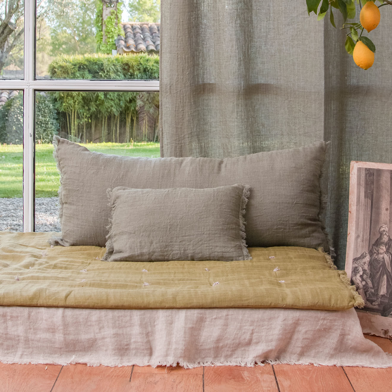 En Fil d'Indienne Housse de coussin Étamine lichen - 45x100 cm