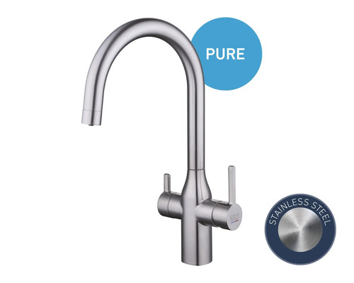 KEO NOA keukenkraan met filterfunctie, roestvrij staal, inclusief BWT MyAqua Soft filter en filterkop, filtert chloor, kalkaanslag en zware metalen