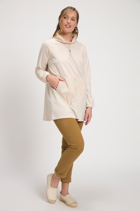 Longshirt, Stehkragen, Zipfelsaum, Langarm, Biobaumwolle