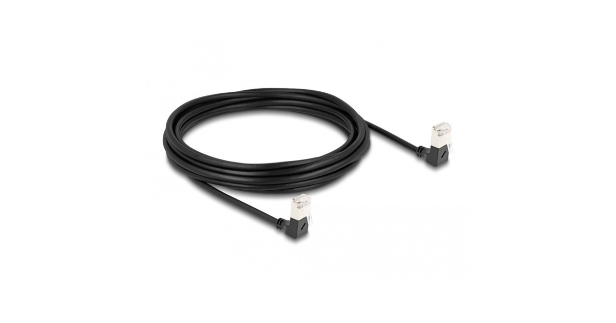 DeLOCKRJ45 Network Cable Cat.6A S/FTP Slim 90° downwards / downwards angled 5 m kabel  (Zwart)