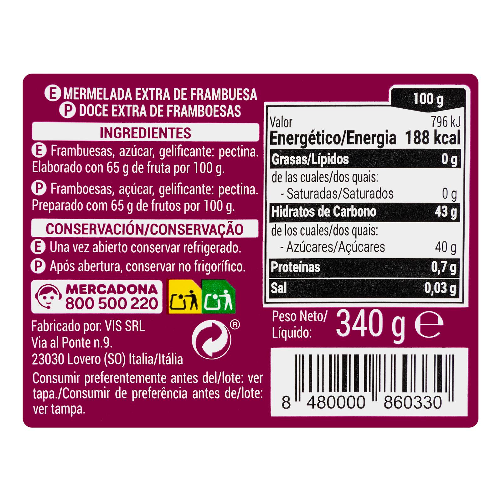 Confiture de framboises Hacendado