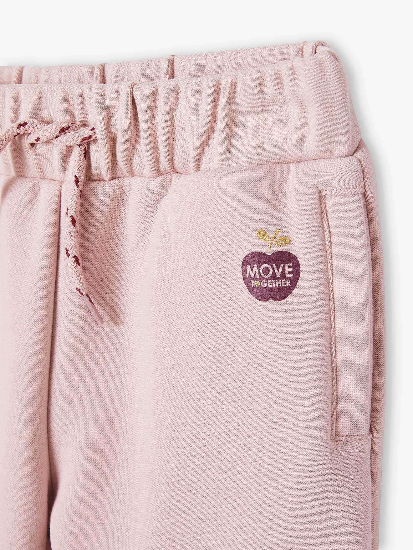 Calça de moletom para meninas, lisa, azul médio com estampas.
