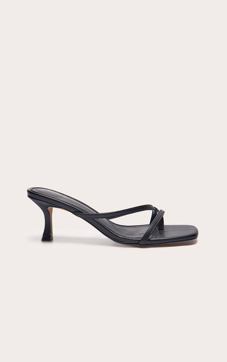 Noir Mules À Talon Mi-haut En Synthétiquecuir Avec Bride Entre-orteils Et Bout Carré