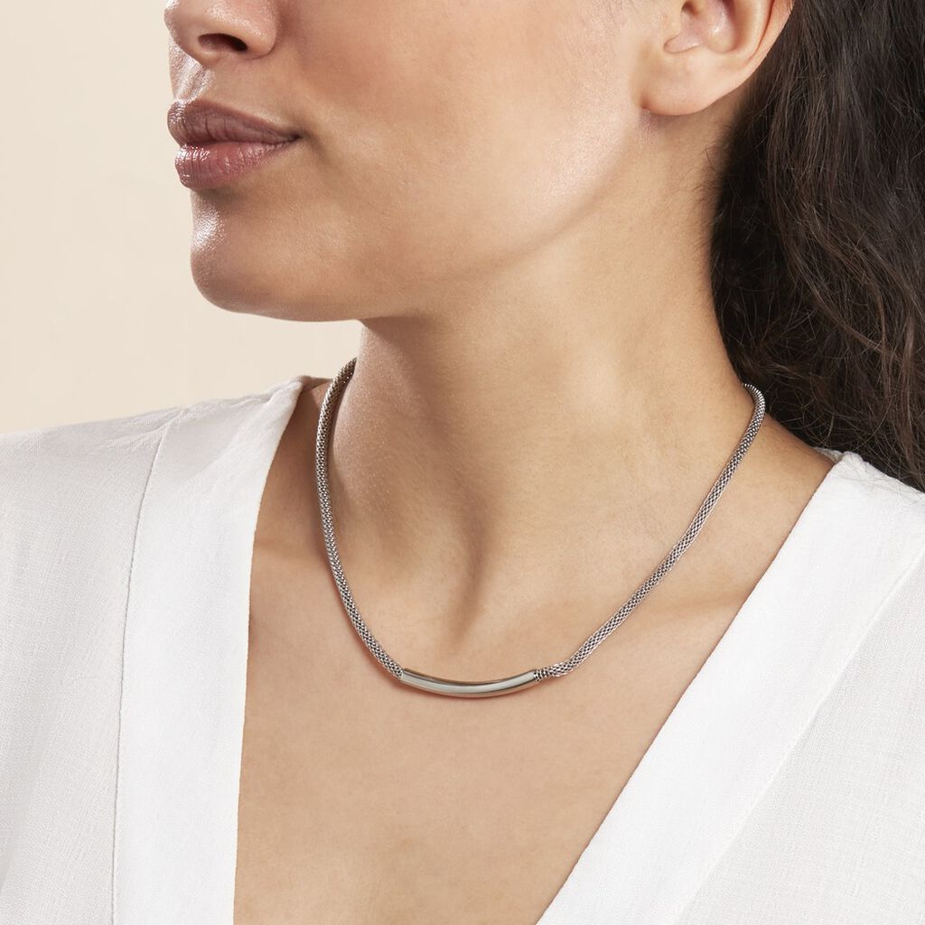 Collier Amadeo Maille Popcorn Acier Blanc