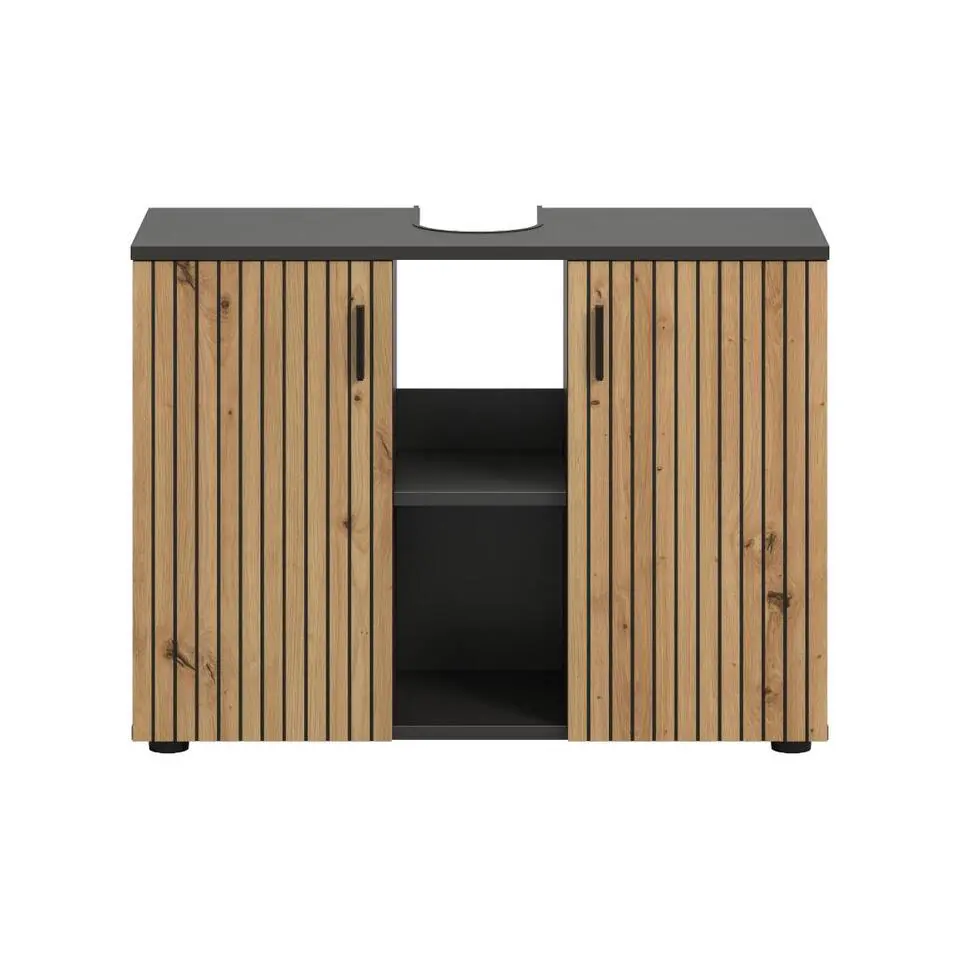 Hioshop Mone wastafel 2 deuren- 2 planken eiken decor- donkergrijs