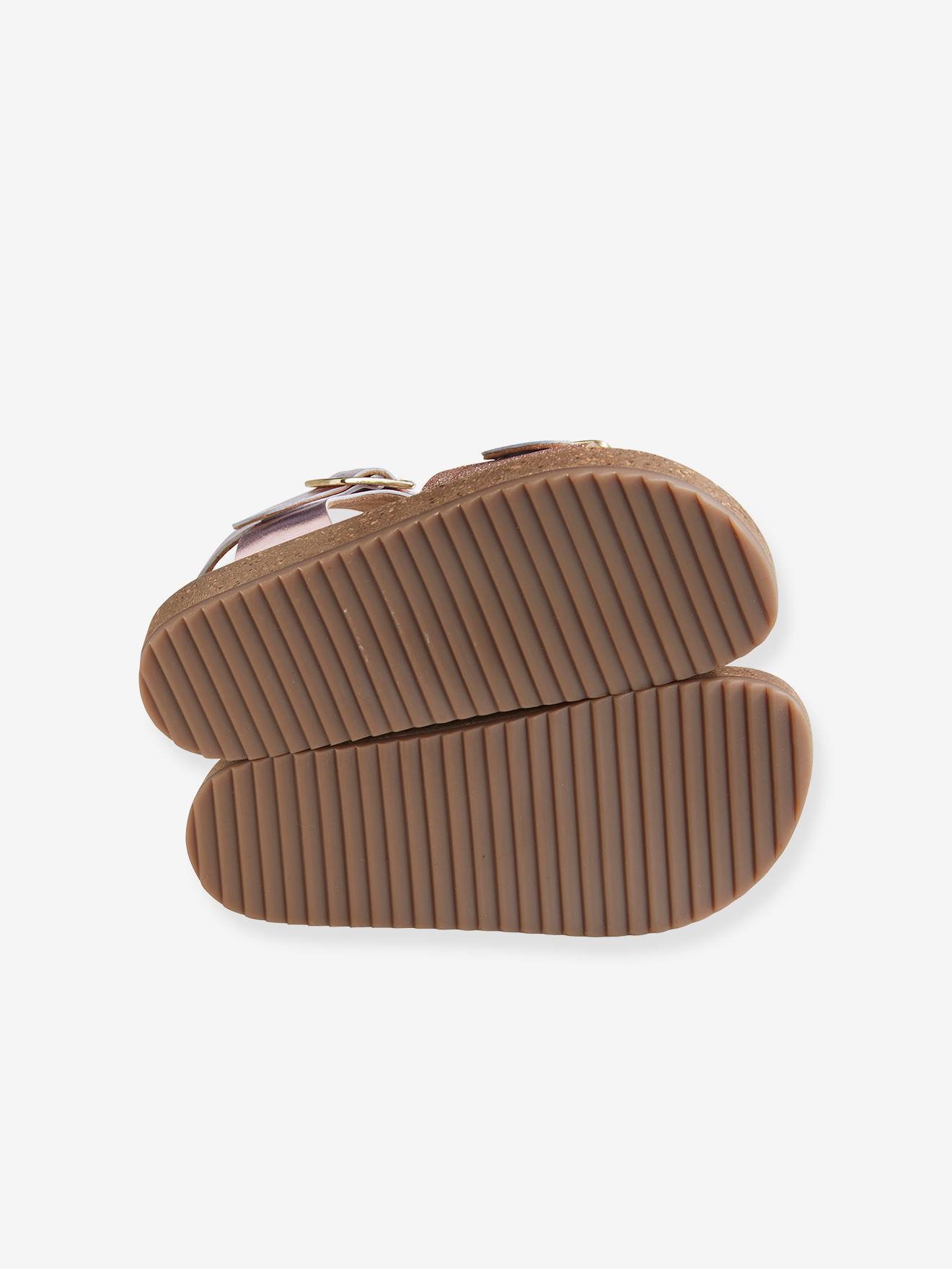 Sandálias acolchoadas de couro para meninas, verde médio, lisas