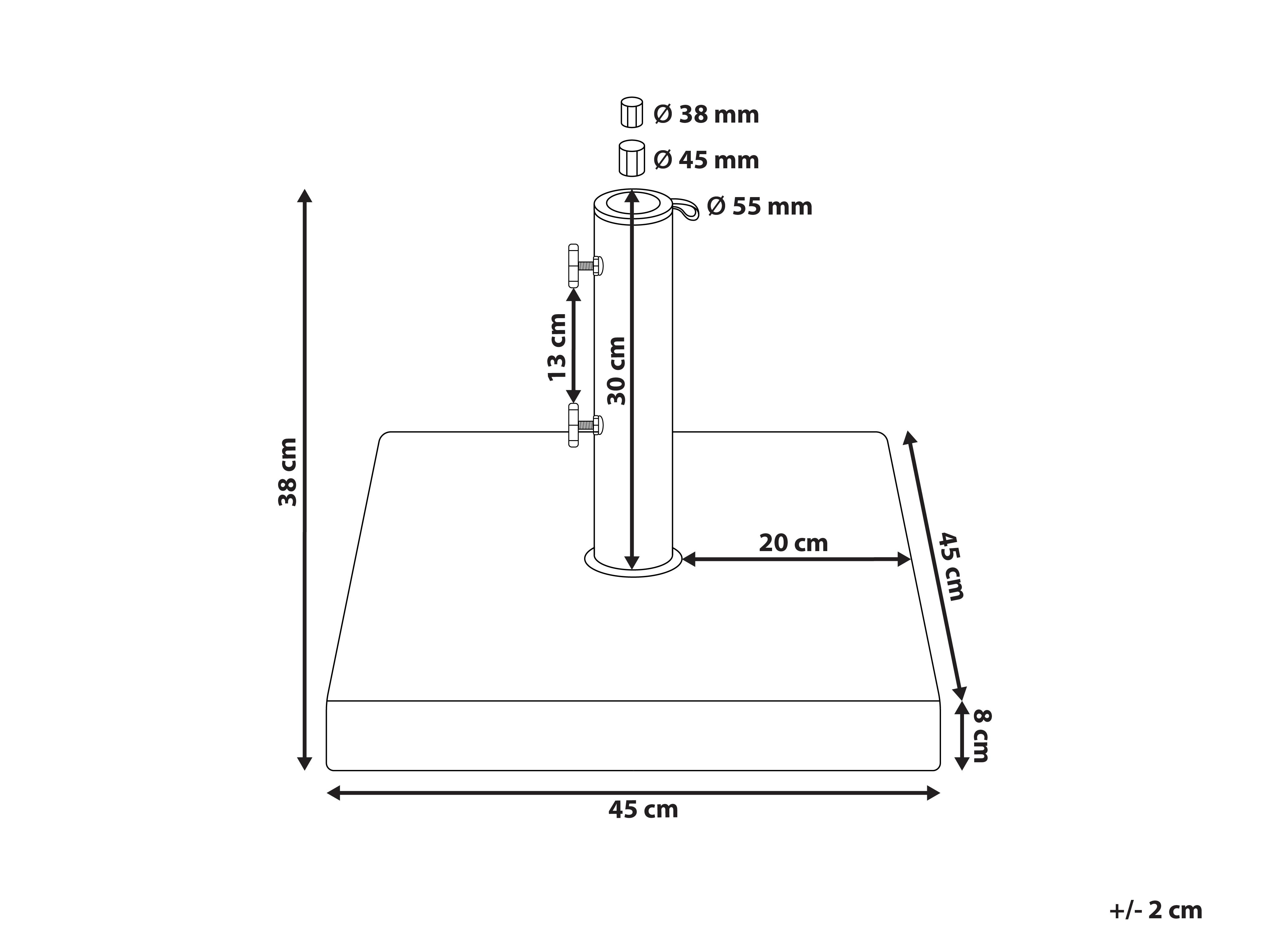 Parasolvoet CERZETO Grijs Vierkant 30 kg