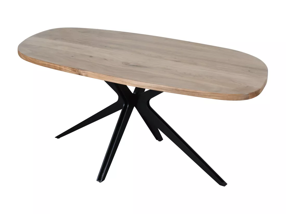 Table à manger 8 personnes en bois d'acacia et métal - Naturel et noir - LIVIANI