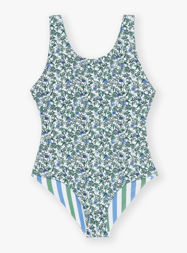 Maillot de bain 1 pièce réversible écru à imprimé fleuri