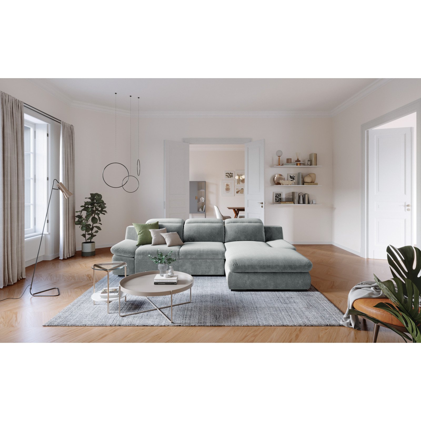 Ecksofa Lorena Stoff, Recamière rechts