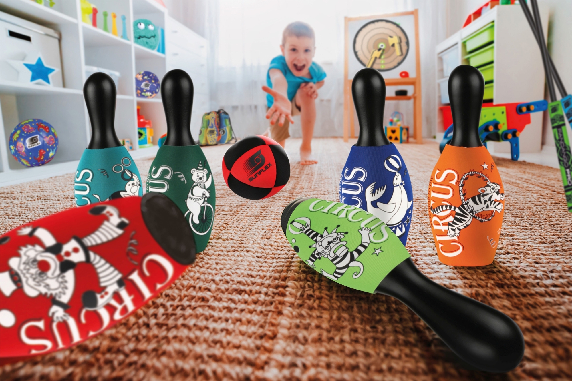 sunflex sport Zirkus Bowling Set 7-teilig mit Aufbewahrungstasche