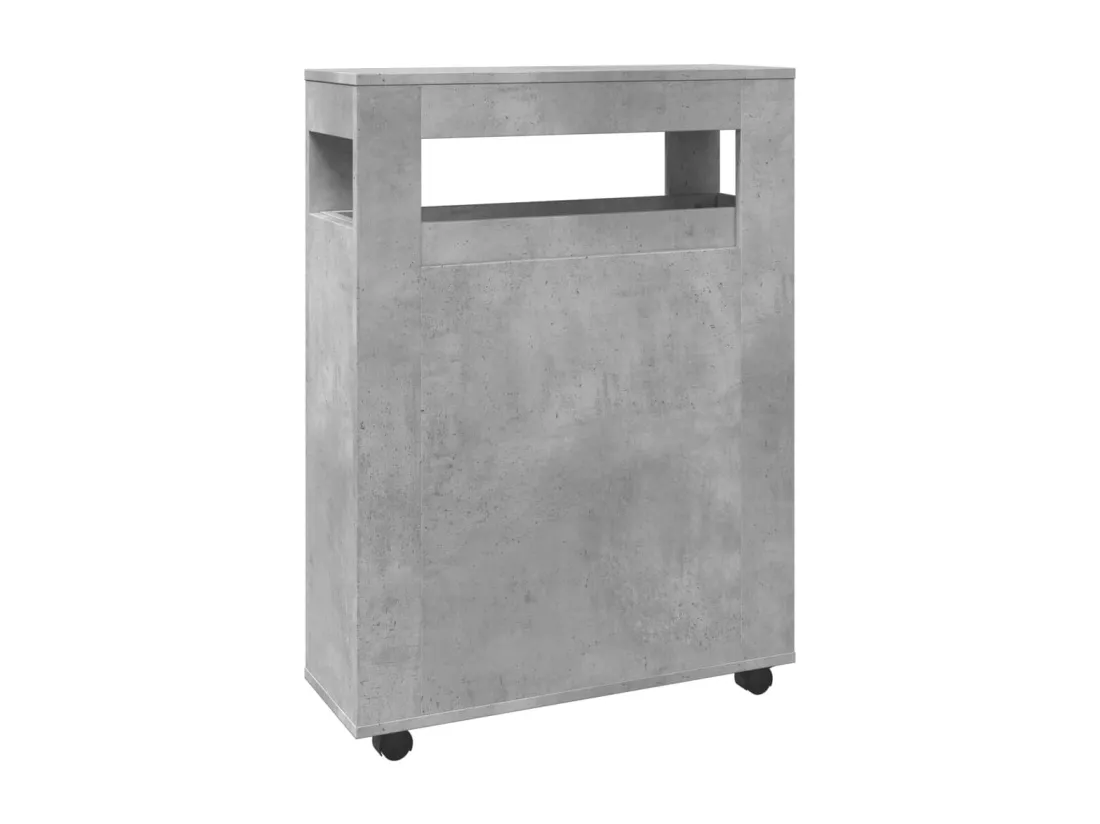 Meuble étroit de salle de bain à roulettes gris béton