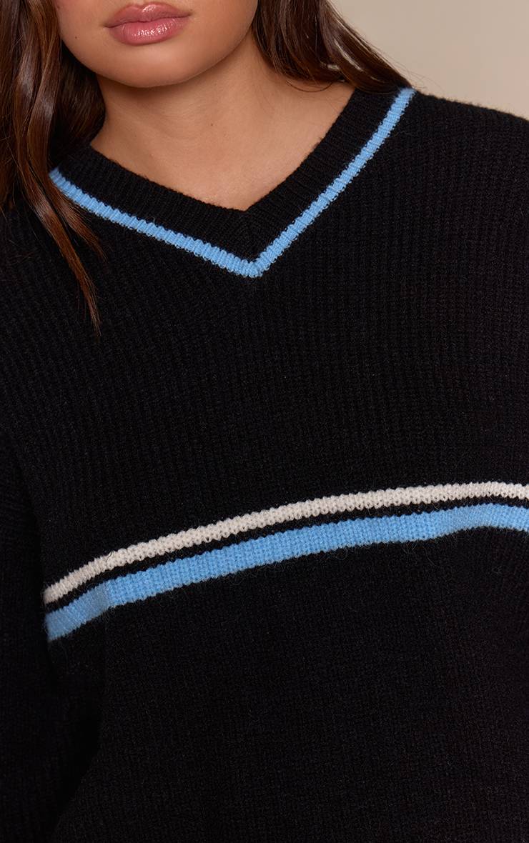 Noir Synthétiquell Sportif Col V À Rayures