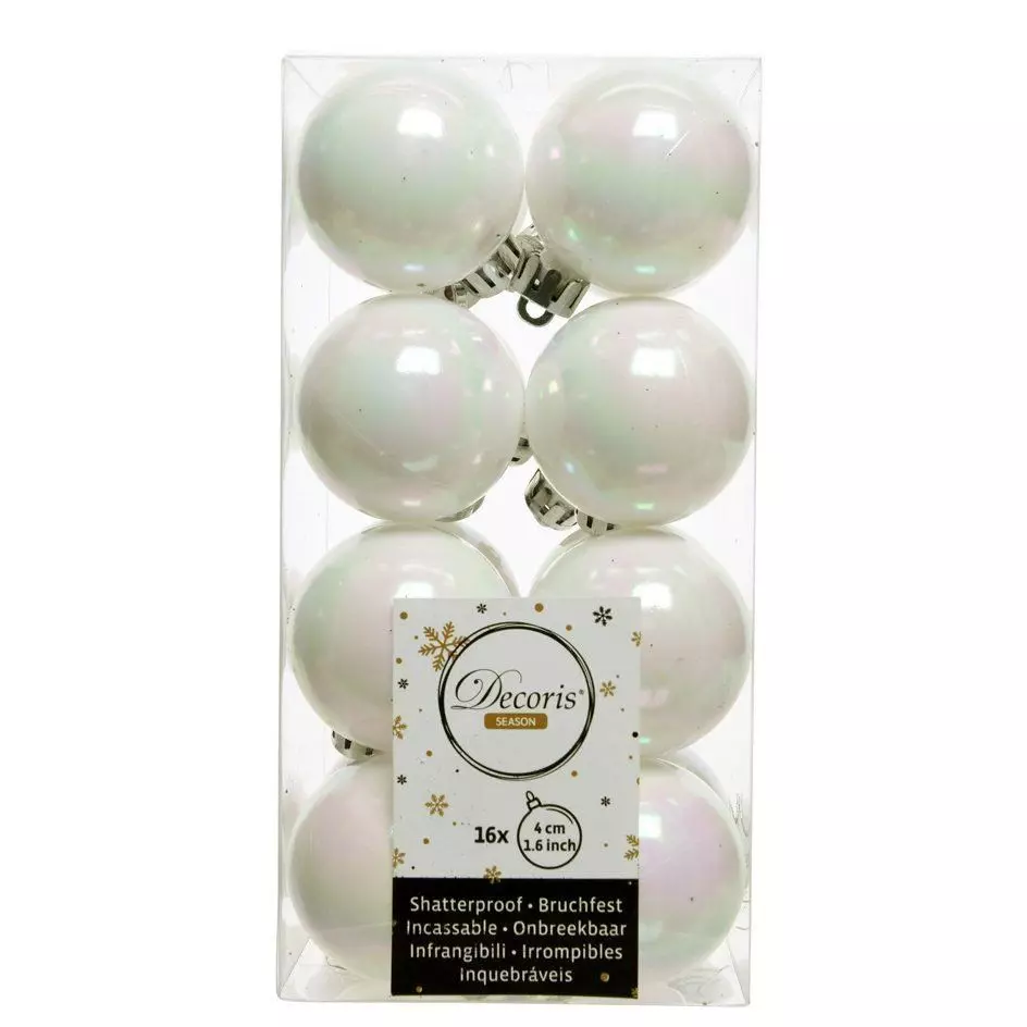 Lot de 16 boules de Noël (D40 mm) Alpine Blanc irisé