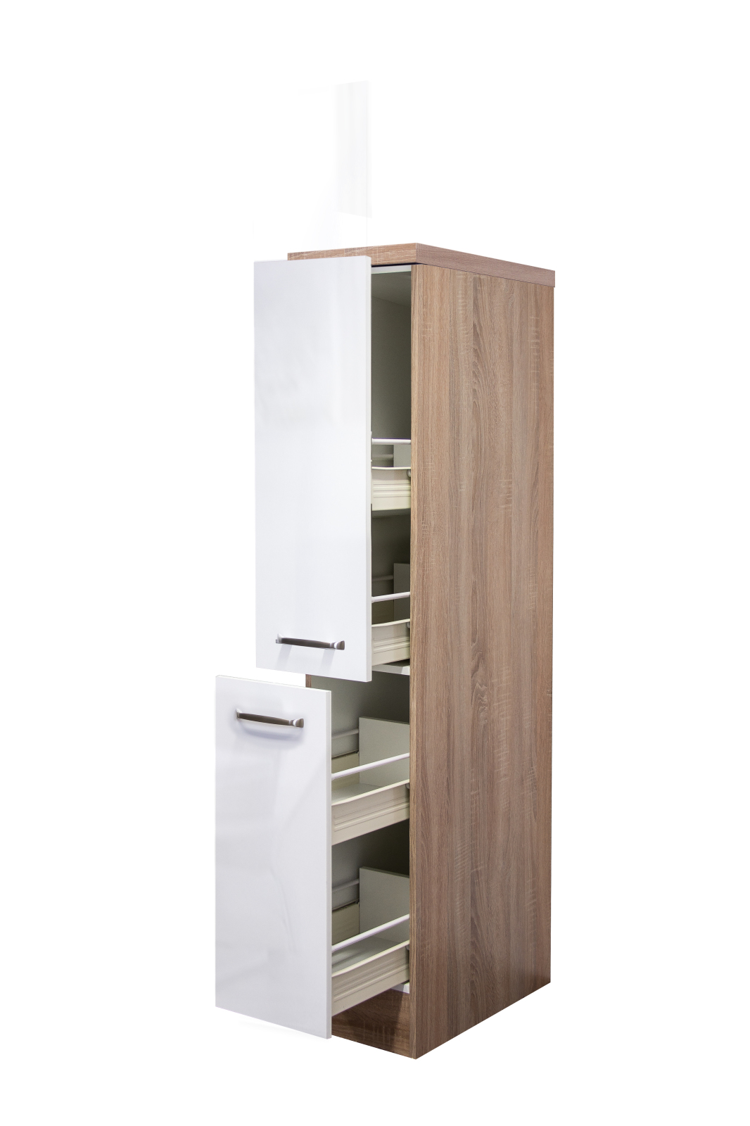 Demi-Apothekerschrank VALERO - weiß Hochglanz-Sonoma Eiche - 30 cm