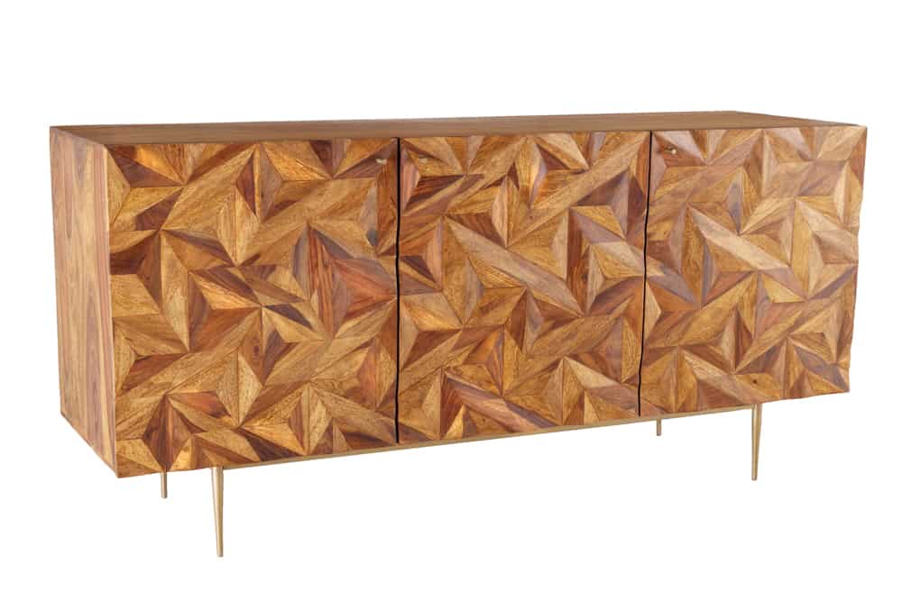 Massivholz Sideboard ALPINE 145cm braun Sheesham stone finish Metall matt gold