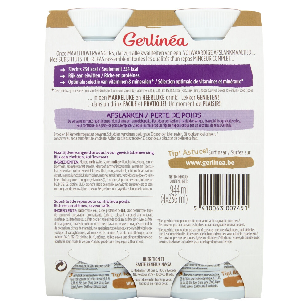 3x Gerlinea Mijn Maaltijd Afslank Drink Koffie4 x 236 ml