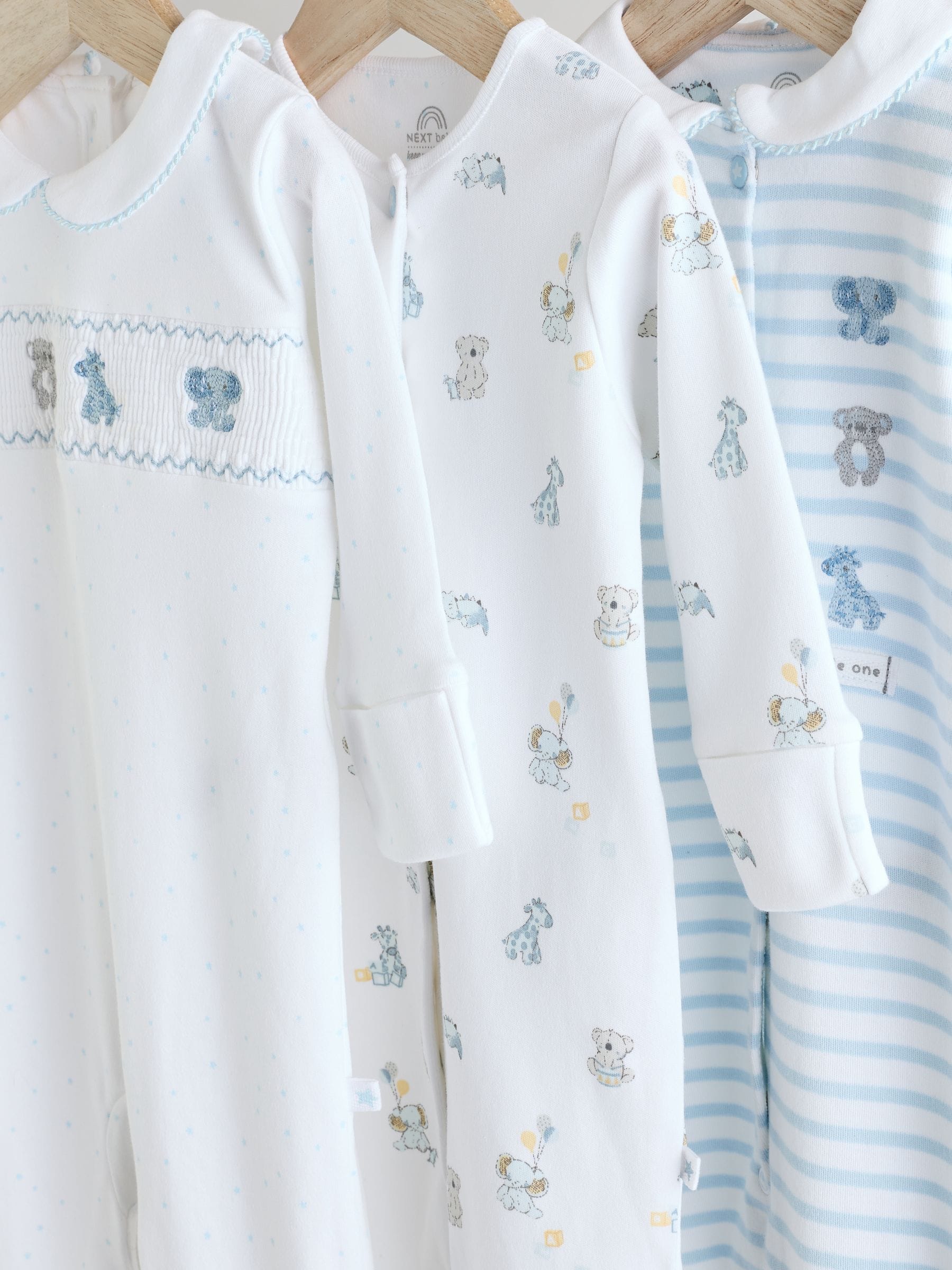 Blauw/wit - Geborduurde babypyjama's 3 stuks (0-2jaar)